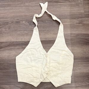 Ardene Cream Halter Button-Front Crop Top